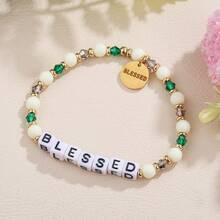 1件优雅字母串珠多面玻璃吊坠女士手链，适合日常佩戴、派对、送礼、珠宝首饰 - 彩色 - 查看 13