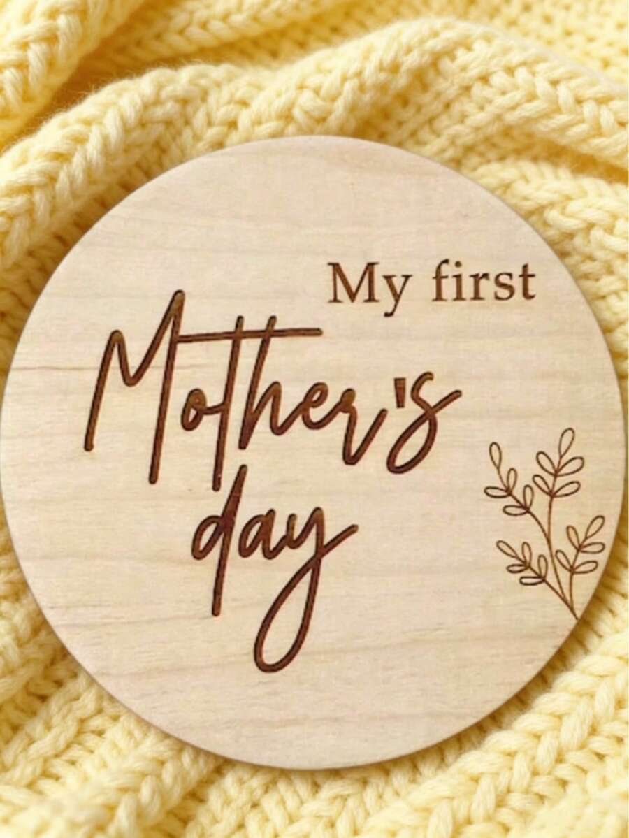 1pc My First Mother's Day Commemorative Wooden Plaque, Baby Photo Prop Card, Mother's Day Gift - Wood Color - View 1