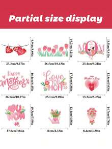 9pcs/Set Pink Mother's Day Window Stickers, Patterns Include Tulips, Butterflies And Hearts, Removable Static Cling Window Decals, Suitable For Bedroom, Living Room, Balcony And Shop Windows - Multicolor - View 5