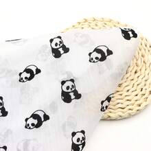 1pc Velvet Panda Animal Pattern Plain Plain Shimmering Ice Flower Wrinkled Organza100% Polyester Fabric | 59.05x19.68 Inch - Black Panda, Tulle Mesh With 3D Panda Pattern | DIY Bows, Party Capes & Photo Backdrops - Default - View 1