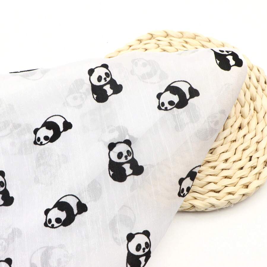 1pc Velvet Panda Animal Pattern Plain Plain Shimmering Ice Flower Wrinkled Organza100% Polyester Fabric | 59.05x19.68 Inch - Black Panda, Tulle Mesh With 3D Panda Pattern | DIY Bows, Party Capes & Photo Backdrops - Default - View 1