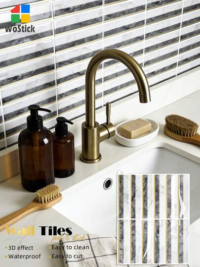 WoStick 1/10/20 片装自粘瓷砖，防水砖纹 3D 纹理墙板 - DIY 可移除自粘防溅瓷砖，适用于厨房、浴室和派对装饰