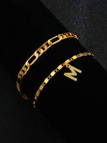 Vòng tay chữ cái mạ vàng 18K đính đá Cubic Zirconia | Món quà hoàn hảo cho bạn gái - Vòng tay chữ cái mang tên Tình yêu - Xem 12