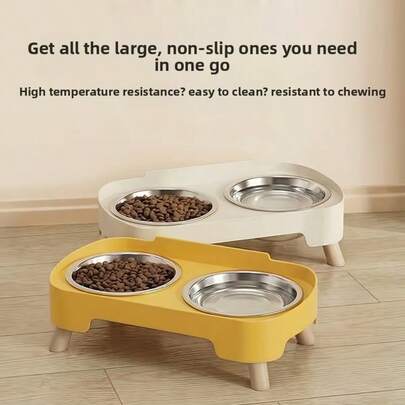 Stainless Steel Pet Feeder, Dual Bowls, Water Bowl, Designed To Promote Healthy Pet Feeding, Featuring Cute And Fun Water And Food Dispenser. Includes Non-Slip Stainless Steel Dual Bowls, Easy To Clean.