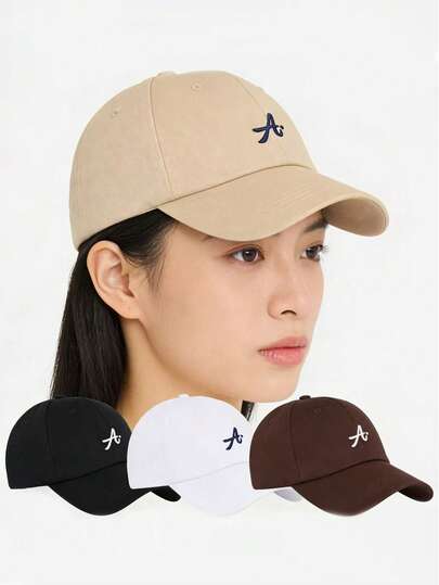 1 pièce Casquette de baseball brodée grande lettre A pour femmes, chapeau décontracté ajustable offrant une protection solaire pour l'extérieur, convient pour le printemps, l'automne, les voyages, la plage, les vacances, style Y2K unisexe