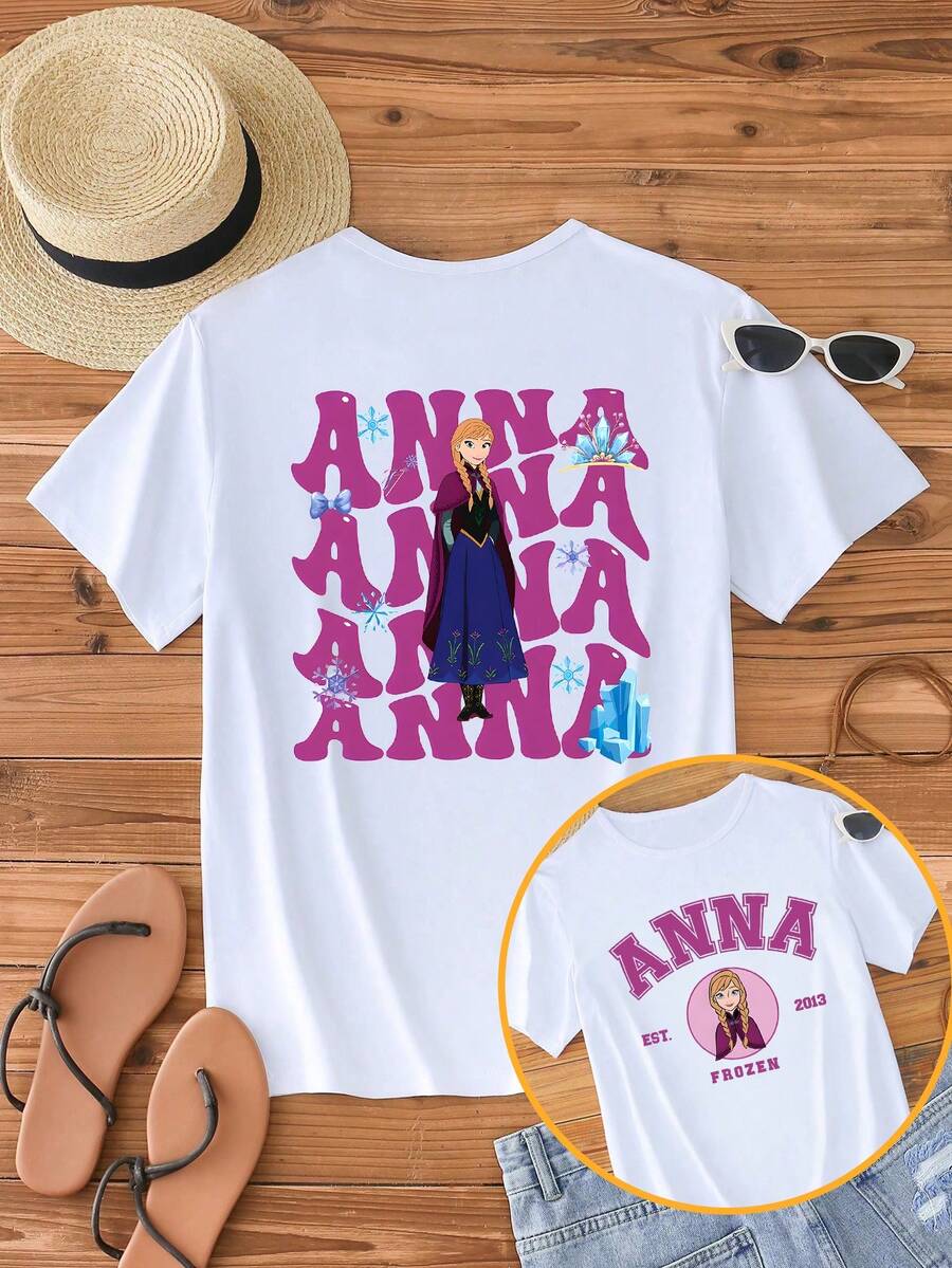 Disney Women's Casual White Cotton Short Sleeve Anna Frozen Round Neck T-Shirt Regular Fit - 白色 - 查看 1