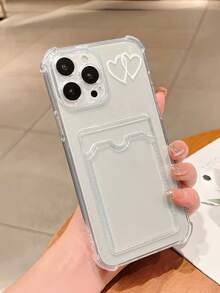 透明心形彩绘手机壳，兼容、Galaxy、荣耀等机型，透明钱包式硅胶后盖，防震、防水、防摔、防刮花 - 無色 - 查看 2