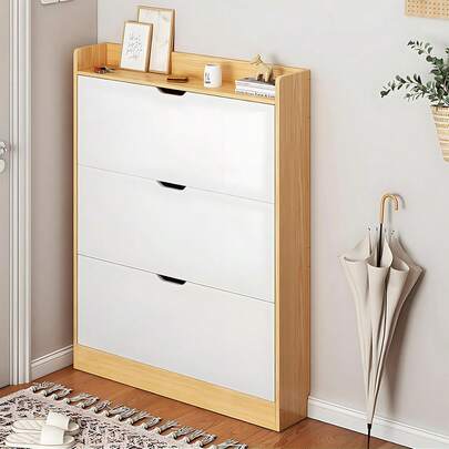 Zapatera Organizador Madera con 3 Cajones Abatibles, Estrecho Mueble Zapateras modernas 12-15 Pares, Gabinete de Zapatos Minimalista para Entrada Casa, Recámara o Pasillo,80*17*115cm (Blanco)