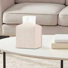 Square PU Leather Tissue Box, Tissue Dispenser Suitable For Bathroom, Vanity, Desk, Car, Grayish Brown - Beige - View 5