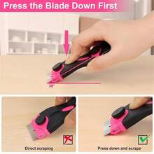 Set Alat Pembersih Multifungsi, Pengikis Lem/Kaca, Warna Pink, Kepala Ganda + 10 Mata Pisau Logam + 10 Mata Pisau Plastik, Untuk Lantai/Kaca/Ubin/Dekorasi Rumah. - Berwarna merah muda - View 9