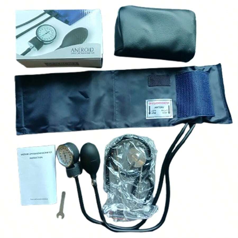 Manual Arm Blood Pressure Monitor (With Single-Head Stethoscope), Comes With Black Carrying Case, Portable, Aneroid BP Monitor, Adult Cuff - Black - View 1