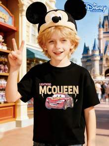 Disney Cars Lightning McQueen 95 Kids T-Shirt, Double-Sided Racing Character Graphic, Casual Crew Neck Short Sleeve Tee, Unisex Boys Girls Fashion Top, Ideal For Disney Fans & Daily Wear - 黑色 - 查看 2