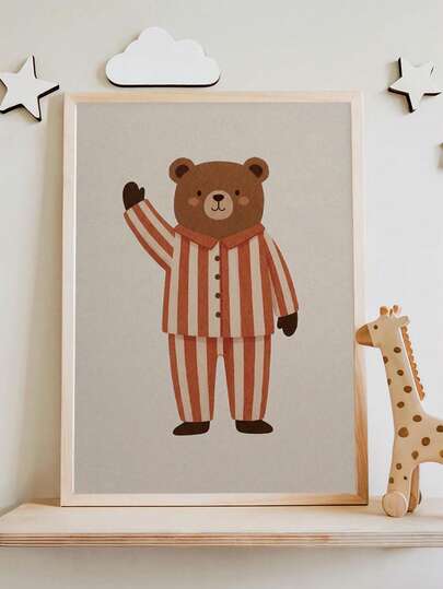 1pc, Canvas Wall Art, Framed Wall Decor, Bear-Themed Kids Room Art, Gender-Neutral Children's Wall Art, Forest Bear Design, Nursery Decor, Bedtime Bear Wall Art, Girls' Room Wall Decor, Boys' Room Wall Art, Baby Products, Nursery Poster, Perfect For Kids' Room Decor, Playroom Decor, Waterproof. Kids' Room Decor, Nursery Decor, Daycare Decor, Preschool Decor
