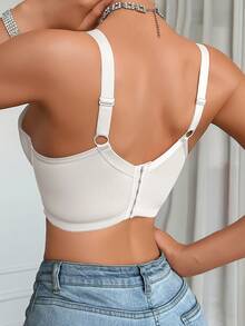 1 chiếc áo ngực ren có gọng dành cho nữ, áo ngực ren cổ chữ V sâu gợi cảm, có thể mặc ngoài hoặc mặc lớp bên trong như áo ngực thường ngày. - trắng - Xem 3