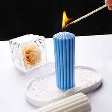 1pc Vertical Striped Tall Pillar Candle Holder, Aromatherapy Home Decor Accessory - 1PC - View 7