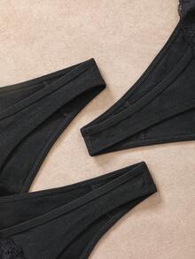 3条装性感蕾丝丁字裤，低腰，高弹力，V型腰带，女士内衣，春夏款 - 黑色 - 查看 4