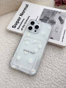 Daisy Pattern Printed Transparent Card Slot Phone Case, Compatible With IPhone 11/17/17pro/13/14/15/15pro/15 Plus/15 Promax/16/16pro/16plus/16promax/7plus/8plus/X/Xs Max/Xr/17Air/12pro/13pro/14pro/17Promax/13mini/11promax/12promax/13promax/14promax/14plus/6/6s/6plus/7/8/Se/17proMax, Transparent Wallet Style Silicone Back Cover, Shock-Proof, Waterproof, Anti-Fall, Anti-Scratch - Multicolor - View 5