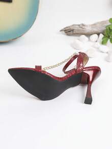 1双基本款高跟凉鞋，尖头细跟，女士夏季正装鞋 - 酒紅色 - 查看 6