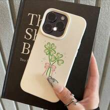 1pc TPU Material Fresh Clover Bow Design Phone Case Compatible With Iphone 17 Pro Max/17/16 Pro Max/15/13/12/11, S20 FE/A15/S24/A55, Note 11/Note 12/Note 13 Pro, Full Coverage Anti-Drop Soft Protective Phone Cover - White - View 2