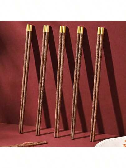 1 Pair/5 Pairs/10 Pairs Elegant Cherry Wood Chopsticks, Traditional Rounded Design, Anti-Slip And Anti-Mold, Suitable For Home Use, Perfect For Christmas, Halloween, Thanksgiving, Valentine's Day And Father's Day