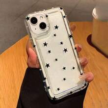 1个简约黑白星形元素防震时尚手机壳，黑色镂空星形设计，兼容 11/12/13/14/15/16/17系列，时尚礼物，适合送给家人朋友，各种节日、春季生日礼物 - 無色 - 查看 4