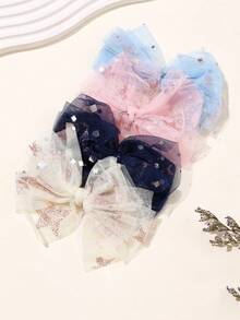 4pcs Cute Mesh Bow Hair Clips, Suitable For Girls' Daily Wear - Multicolor - View 3