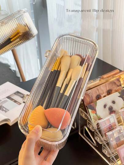 Makeup Brush Storage Box, Transparent Cover, Waterproof Dustproof Makeup Sponge Storage Box, Suitable For Eyebrow Pencil, Eyeshadow Brush, Luxury Makeup Brushes, Storage Bucket, Desktop Pen Brush, Makeup Sponge,Makeup Bag,Travel Essential