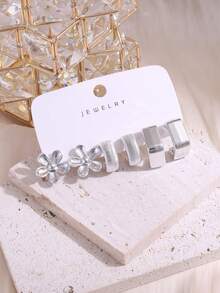 Set de 6/18 piezas de aretes con flores plateadas, formas C suaves y formas retorcidas, mejor regalo para amigos y familiares - Plateado - Ver 3