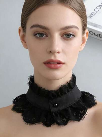  1 Pc Lace Small Stand Collar Fake Collar, Versatile And Multifunctional Pearl Scarf Decoration Fake Shirt Collar Clothing Accessories