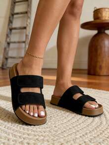 可调节女士凉鞋，女士平底鞋（请根据尺码表订购），黑色鞋，穆勒鞋，圆头女士鞋，室内外两用拖鞋，舒适木屐，夏季厚底拖鞋，勃肯鞋，女士木屐，女士拖鞋，度假鞋，工作鞋，家居拖鞋，公寓拖鞋，旅行鞋，凉拖，拖鞋 - 黑色 - 查看 8