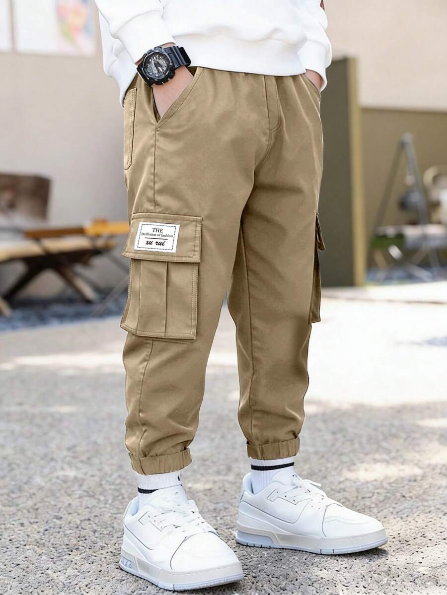 1 pieza Pantalones cargo versátiles y casuales de estilo retro para la escuela/ir al trabajo para niños - Caqui - Ver 1