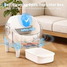 Caja de basura automática de gato, Aplicación inteligente de la caja de basura de autolimpieza, Open-Top Litiere Pour Chat Autonettoyant para gatos grandes, Caja de basura multi-gato inodora, 10.5L Litiere Automatique Pour Chat - Blanco - Ver 2