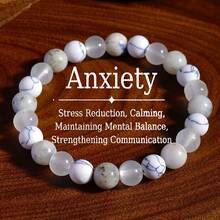 1件白色绿松石天然石减压手链，男女皆宜，日常佩戴，节日理想礼物 - 彩色 - 查看 1