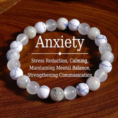 1件白色绿松石天然石减压手链，男女皆宜，日常佩戴，节日理想礼物