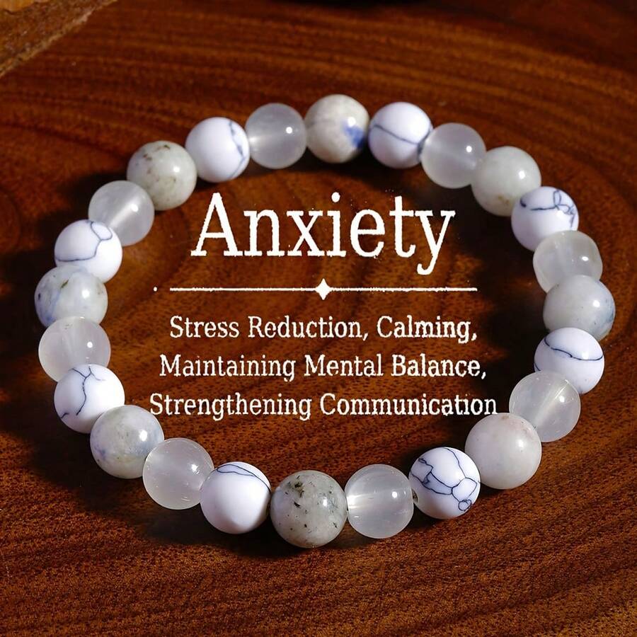 1件白色绿松石天然石减压手链，男女皆宜，日常佩戴，节日理想礼物 - 彩色 - 查看 1