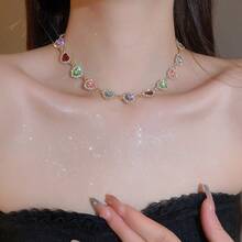 Andkiss 1pc Colorful Sparkling Heart Rhinestone Inlaid Choker Necklace - Colorful - View 5