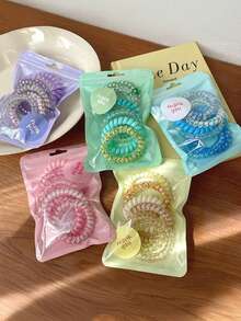 30pcs/6pcs Women's Jelly Color Spiral Hair Ties, High Elasticity Hair Ties For Bun, Sweet Girl Hair Ties, Fresh Style Ponytail Ties, Versatile, Elegant, Simple, Solid Color Hair Ties, Suitable For Daily Wear, Casual, Commuting, Vacation, Hairstyle Design, Ponytail, Bun Elastics Rubber Bands - Multicolor - View 1