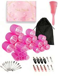 50pcs Self-Adhesive Hair Curling Roller & Clip Set With 24 Hair Curlers Self Grip Holding Rollers And 24Duckbill Clips Hair Rollers With Hair Roller Clips And 1pc Gift Box,1pccn Massage Comb Salon Hairdressing Curlers,DIY Hair Styles - Multicolor - View 12