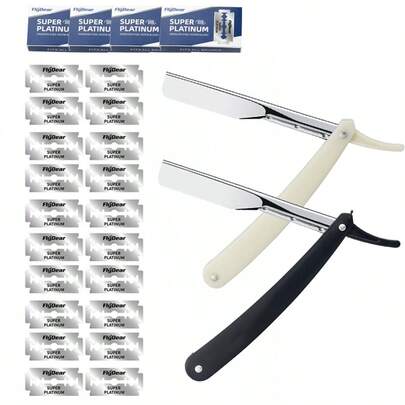 Old Fashioned Manual Shaver, Stainless Steel Blades, Non Slip Folding Vintage Barber Straight Edge Razor Holder Manual Shaver For Men Barbershop Razor Washable Shank Is Easy To Use Safety Razor