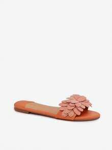 Women's Flat Slippers With Embellishment Comfortable And Lightweight Perfect For Summer Grelora Black White Yellow Orange Violet Pink Blue - Orange - View 3
