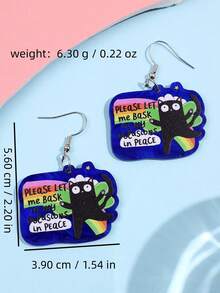 1 par de pendientes colgantes de acrílico con eslogan en inglés de gato arcoíris lindo y creativo, versátil para uso diario, fiesta y vacaciones - Multicolor - Ver 5