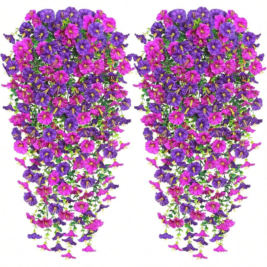 1 pieza Enredadera de flor de seda de eucalipto artificial, decoración colgante de follaje resistente a los rayos UV para exteriores, aniversario, graduación, boda, fiesta, hogar, oficina, porche, jardín, pared, primavera/verano - Morado - Ver 1