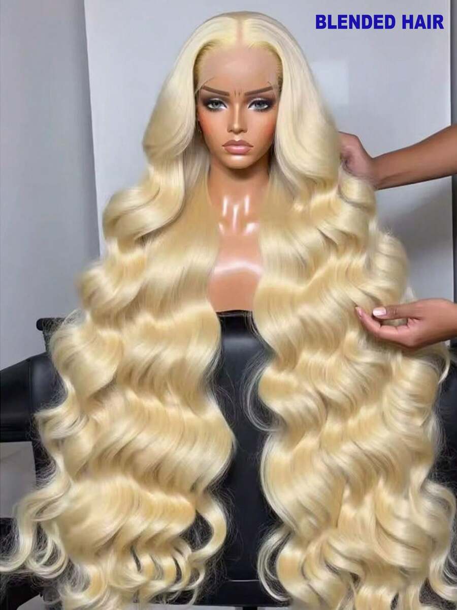 613# Honey Blonde Wavy 13x4 Lace Front Wig, Pre-Trimmed Hairline, Heat Resistant Fiber, Suitable For Cosplay, Daily, Party, Wedding Gift - S613 - View 1