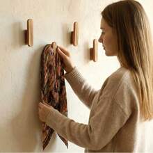 4pcs Natural Wood Wall Hooks Set, Minimalist Handmade Coat Rack For Hallway Closet, Rustic Wooden Hanger For Bathroom Towel Robe, Graduation & Wedding Gift, Father's Day Present - View 5