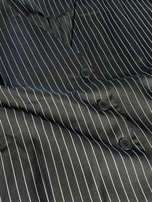 Moderiktig och elegant tvådelad outfit för kvinnor, ärmlös V-ringad randig kavajtopp och veckade vida byxor, sommarsemester - Svart - Visa 5