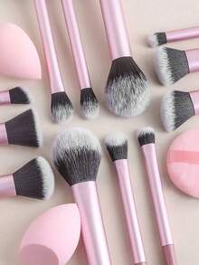 24件套粉色套装，包含：7支化妆刷、4个迷你水滴美妆蛋、4个拇指型粉扑、4个不同形状的美妆蛋、2个柔软卸妆腕带、1个化妆海绵发带、1个可折叠化妆刷清洁器、1个大容量化妆工具收纳袋 - 彩色 - 查看 2