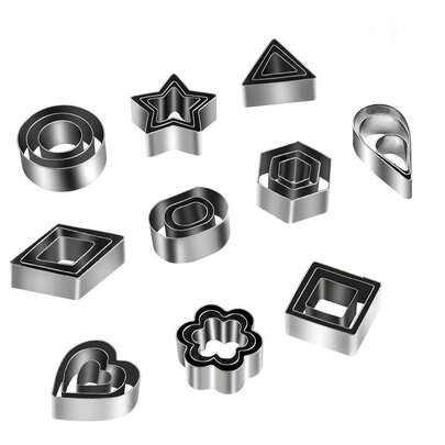 12件套不锈钢饼干模具套装 - 心形、花形、圆形、星形 - 小巧迷你尺寸，烘焙或节日派对装饰金属饼干模具
