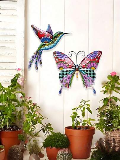 2D Acrylic Outdoor Garden Wall Sticker - Sunlight Catcher Outdoor Decor - Butterfly & Hummingbird Fence Decor, Wall Decor, Patio Decor, Fence & Garden Wall Colorful Gardening Sticker