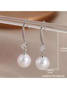 1 Pair Elegant Minimalist Pendant Earrings, Sparkling Delicate Accessories Suitable For All Occasions, Perfect Holiday Gift - White - View 8