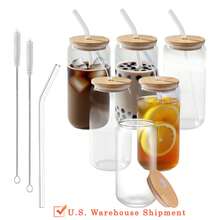 Glass Tea Coffee Cups Set 20pcs/Set (6pc 500ml Water Cup +6pc Bamboo Lid + 6pc Glass Straw + 2pc Straw Brush) 18 Ounce (Approximately 516 Grams) High Borosilicate Drinking Cup, Cute Boba Bottles, Ice Coffee Cups, Tea, DIY For Restaurant - 無色 - 查看 2